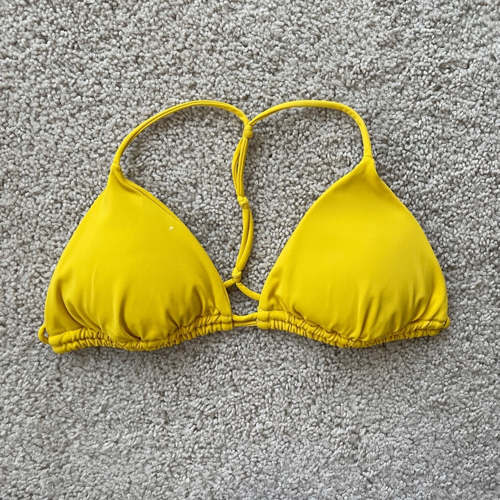BuffBunny Sun Kissed Yellow Mai Tai Triangle String Bikini Top Size Small ( XS )